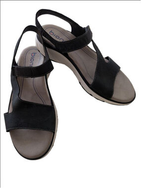 Bionica Black Leather Comfort Sandals Size 9.5M Orthotic Support EUC